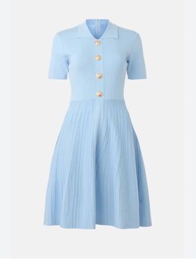 Alexia Admor NWT Halogen Blue Knit Fit & Flare Dress Gold Button - Size M